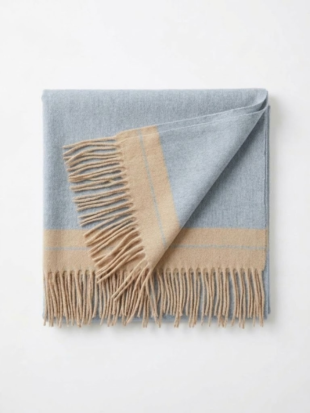 Melange Colombo Cashmere Sky Blue and Beige Fringe Scarf